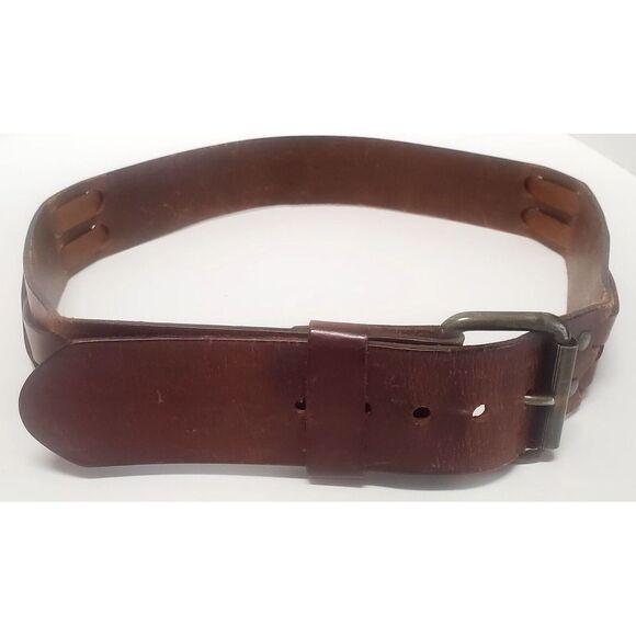 VTG Salvatori Belt 34 Men's Harness Cowhide 9437 Distress Brown Leather Woven - Picture 5 of 14